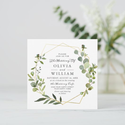 Modern Eucalyptus Geometrisch Lijst FOTO bruiloft Kaart (Staand voorkant)