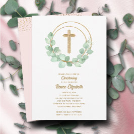 Modern Eucalyptus Girl Christening Kaart