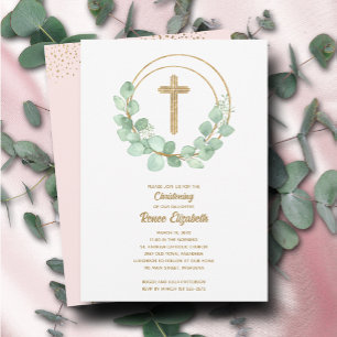 Modern Eucalyptus Girl Christening Kaart