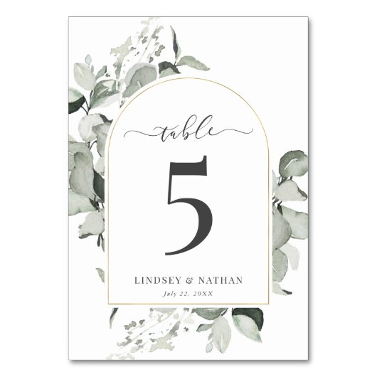 Modern Eucalyptus Gold Arch Wedding Kaart (Voorkant)