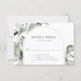 Modern Eucalyptus Gold Arch Wedding RSVP Kaartje