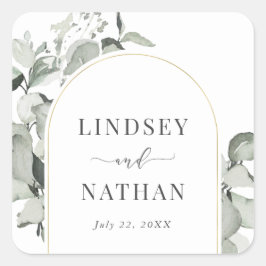 Modern Eucalyptus Gold Arch Wedding Vierkante Sticker