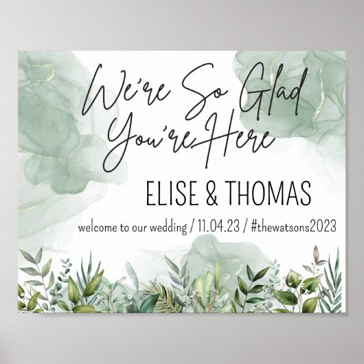 Modern Eucalyptus Green Foliage Weduwschap Welkom Poster (Voorkant)