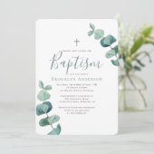 Modern Eucalyptus Greenery Baptism Invitation Kaart (Staand voorkant)