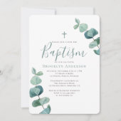 Modern Eucalyptus Greenery Baptism Invitation Kaart (Voorkant)