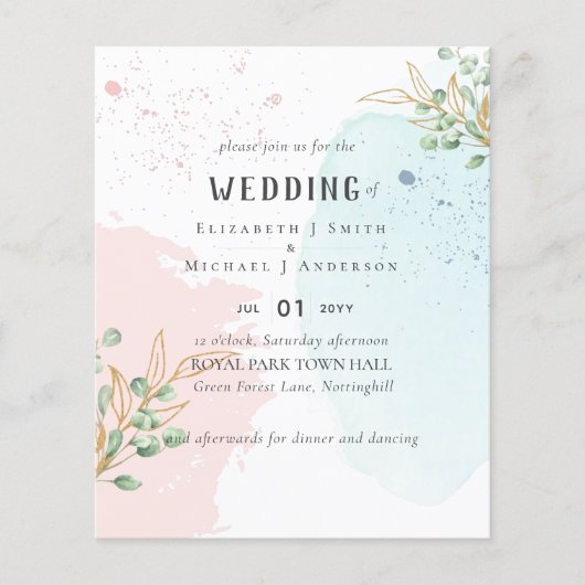 Modern Eucalyptus Greenery Blue Pink Wedding (Voorkant)