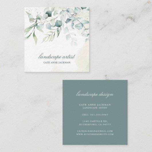 Modern Eucalyptus Greenery Elegant Rustic Vierkante Visitekaartje (Voorkant / Achterkant)