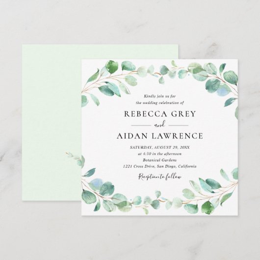 Modern Eucalyptus Greenery Foliage Wedding Square Kaart (Voorkant / Achterkant)