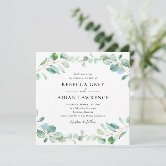 Modern Eucalyptus Greenery Foliage Wedding Square Kaart (Staand voorkant)