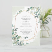 Modern Eucalyptus Greenery Gold Geometric Wedding Kaart (Staand voorkant)