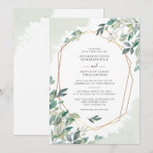 Modern Eucalyptus Greenery Gold Geometric Wedding Kaart (Voorkant / Achterkant)