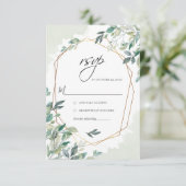 Modern Eucalyptus Greenery Gold Geometric Wedding RSVP Kaartje (Staand voorkant)