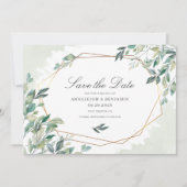 Modern Eucalyptus Greenery Gold Geometric Wedding Save The Date (Voorkant)