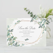Modern Eucalyptus Greenery Gold Geometric Wedding Save The Date (Staand voorkant)