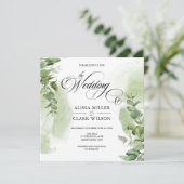 Modern Eucalyptus Greenery Gold Wedding Invitation (Staand voorkant)