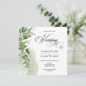 Modern Eucalyptus Greenery Gold Wedding Invitation (Staand voorkant)