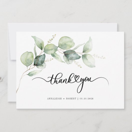 Modern Eucalyptus Greenery Hand-Lettered Wedding Bedankkaart (Voorkant)