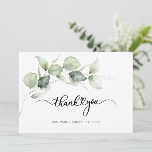 Modern Eucalyptus Greenery Hand-Lettered Wedding Bedankkaart (Staand voorkant)
