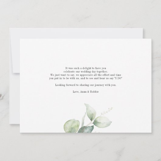Modern Eucalyptus Greenery Hand-Lettered Wedding Bedankkaart (Achterkant)