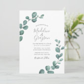 Modern Eucalyptus Greenery Script Wedding Kaart (Staand voorkant)
