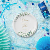 Modern Eucalyptus Greenery Waterverf Gold Name Papieren Bordje (Feest)