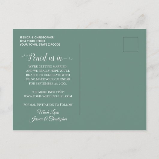 Modern Eucalyptus Greenery Wedding Aankondigingskaart (Achterkant)