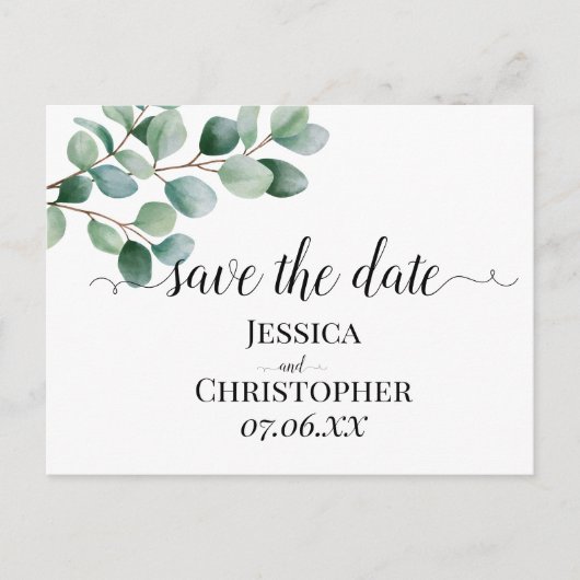 Modern Eucalyptus Greenery Wedding Aankondigingskaart (Voorkant)