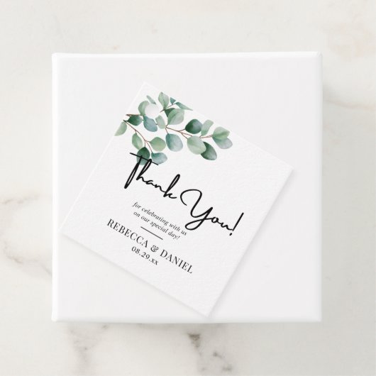 Modern Eucalyptus Greenery Wedding Bedankjes Labels (In situ)
