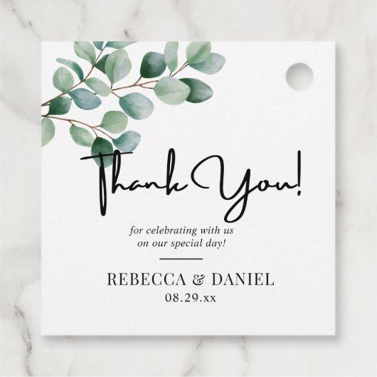 Modern Eucalyptus Greenery Wedding Bedankjes Labels (Achterkant)
