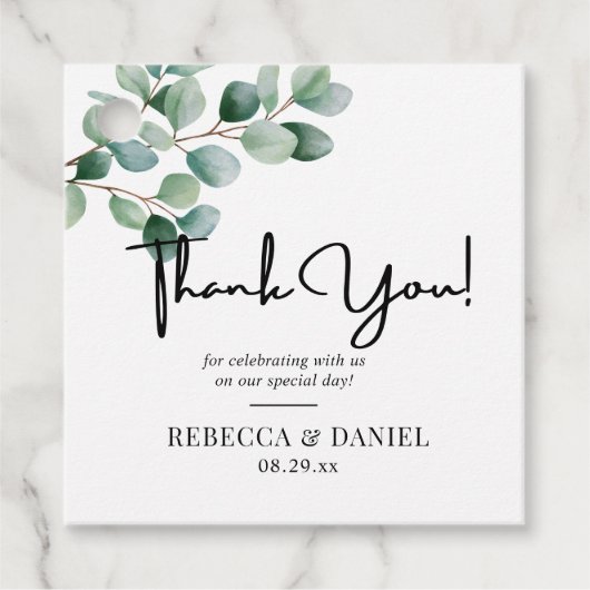 Modern Eucalyptus Greenery Wedding Bedankjes Labels (Voorkant)
