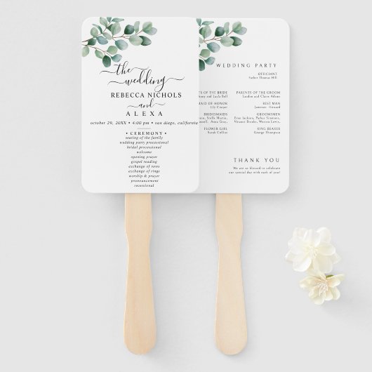 Modern Eucalyptus Greenery Wedding Handwaaier (Voorkant en achterkant)