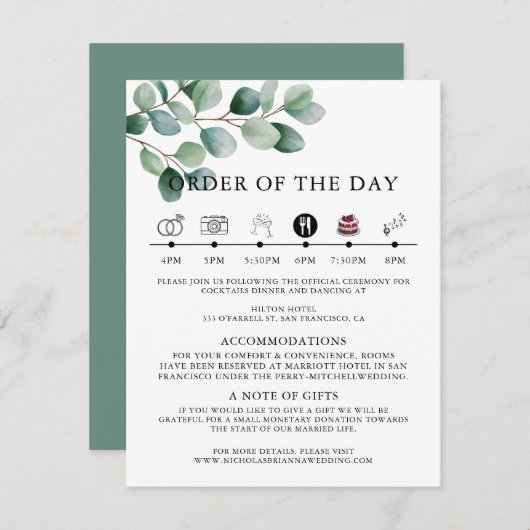 Modern Eucalyptus Greenery Wedding Informatiekaartje (Voorkant / Achterkant)