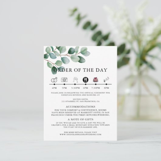 Modern Eucalyptus Greenery Wedding Informatiekaartje (Staand voorkant)
