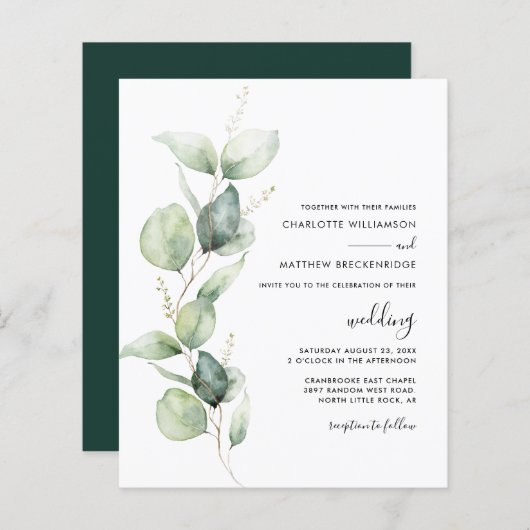 Modern Eucalyptus Greenery Wedding Invitation (Voorkant / Achterkant)