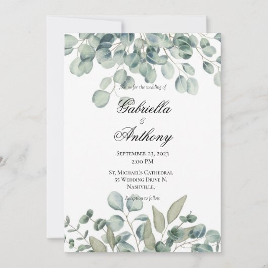 Modern Eucalyptus Greenery Wedding Invitations Kaart (Voorkant)