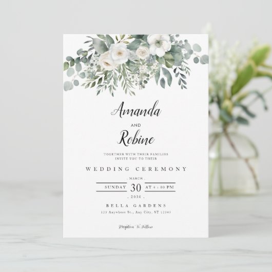 Modern Eucalyptus Greenery Wedding Kaart (Staand voorkant)