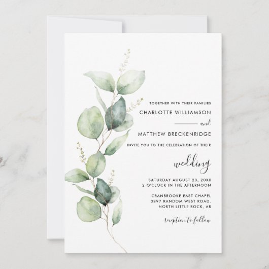 Modern Eucalyptus Greenery Wedding Kaart (Voorkant)