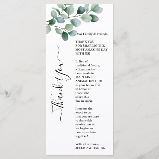Modern Eucalyptus Greenery Wedding Menu (Achterkant)
