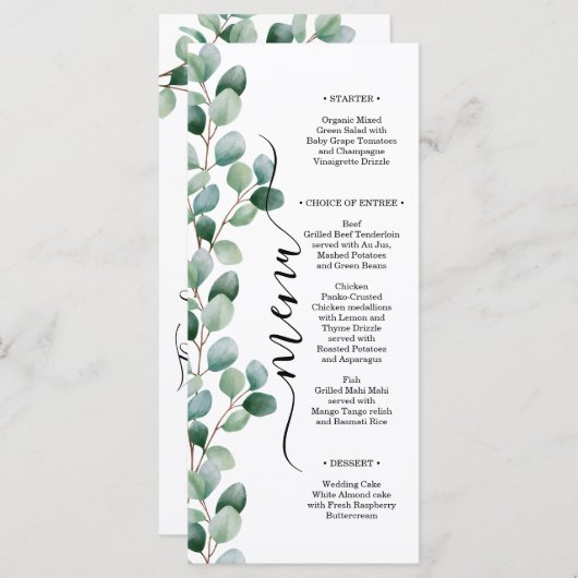 Modern Eucalyptus Greenery Wedding Menu (Voorkant / Achterkant)