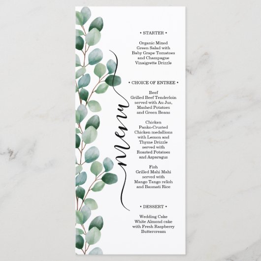 Modern Eucalyptus Greenery Wedding Menu (Voorkant)