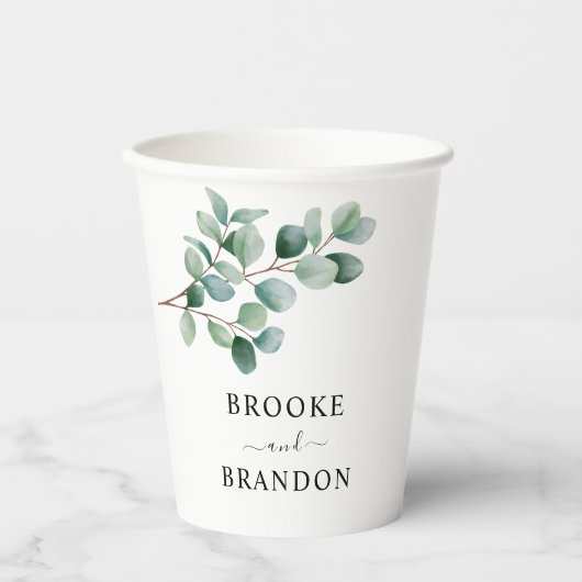 Modern Eucalyptus Greenery Wedding Papieren Bekers (Voorkant)
