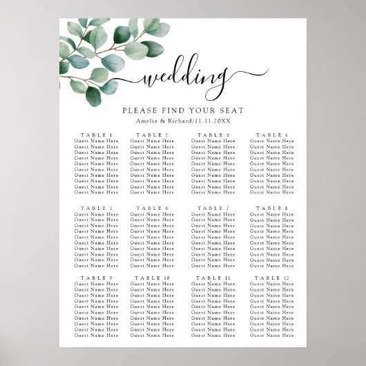 Modern Eucalyptus Greenery Wedding Poster (Voorkant)