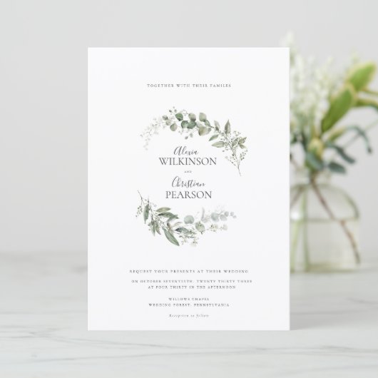 Modern Eucalyptus Greenery Wedding QR Code RSVP Kaart (Staand voorkant)