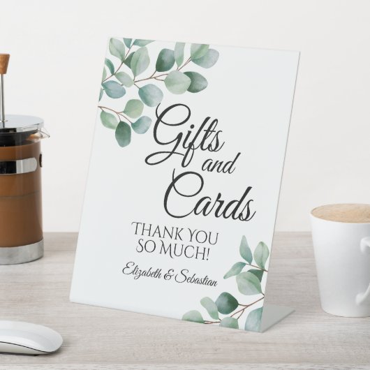 Modern Eucalyptus Greenery Wedding Reclamebord Met Voetstuk (Insitu)