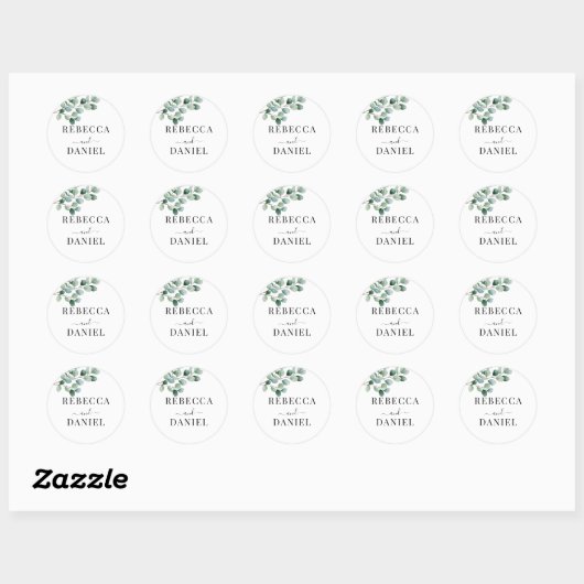 Modern Eucalyptus Greenery Wedding Ronde Sticker (Vel)