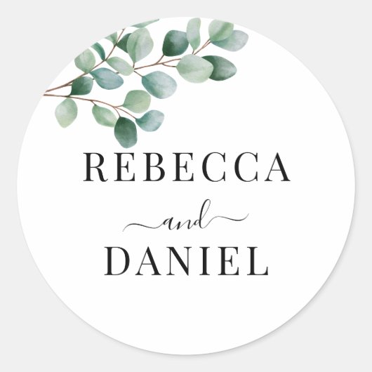 Modern Eucalyptus Greenery Wedding Ronde Sticker (Voorkant)