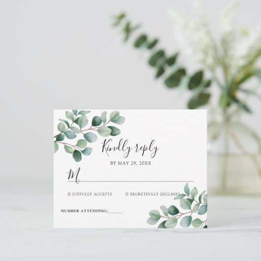 Modern Eucalyptus Greenery Wedding RSVP Kaartje (Staand voorkant)