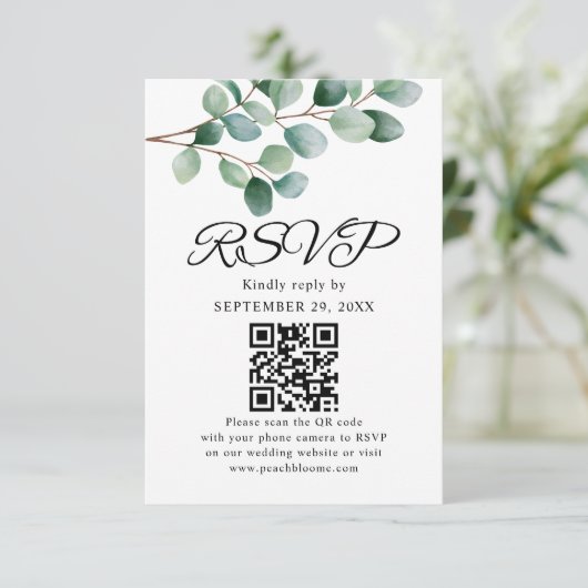 Modern Eucalyptus Greenery Wedding RSVP Kaartje (Staand voorkant)