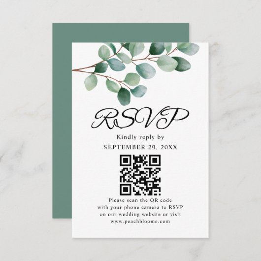 Modern Eucalyptus Greenery Wedding RSVP Kaartje (Voorkant / Achterkant)