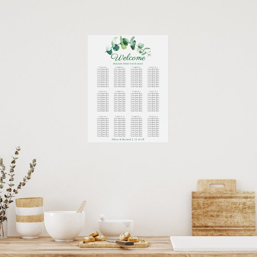 Modern Eucalyptus Greenery Wedding Seating Chart Poster (Keuken)